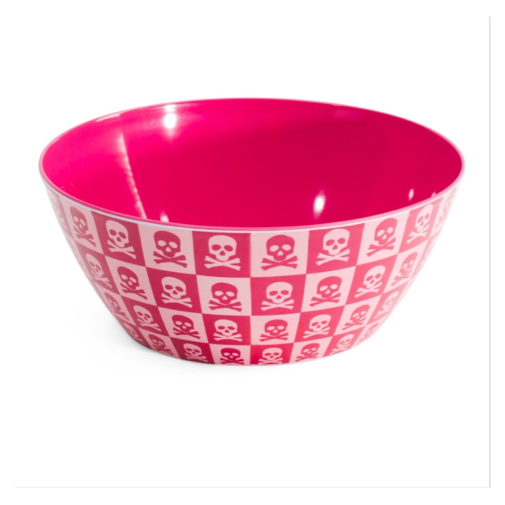 Lrg Halloween Trick or Treat candy bowl! Melamine  skull-and-crossbones icons.
